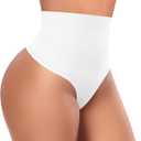 Tummy Control Thong Shapewear for Women High Waisted Body Shaper Panties Shaping Thong Girdle Underwear (Small, 01# Mid Waisted White(slimmming))