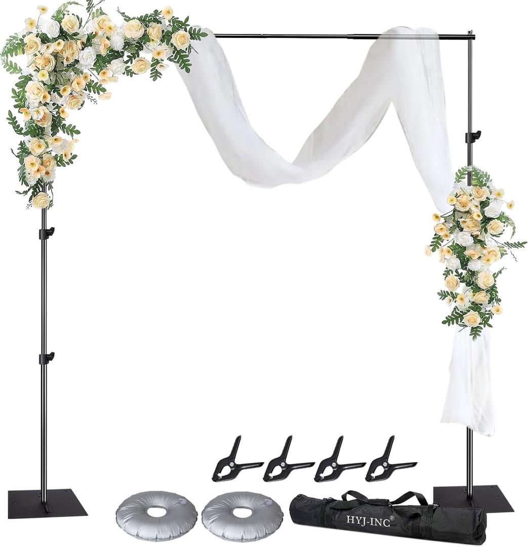 HYJ-INC Pipe and Drape Photography Backdrop Stand Kit Adjustable Photo Background Stand 10ft x 8.5ft with Metal Base for Parties Weddings Birthday Party Events Photo Booth With 4 Clamps,Carrying Bag.