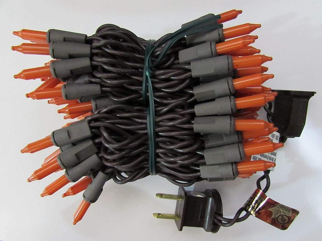 Holiday Pride 100 Count Brown Wire String Lights - 100 Orange Mini Lights with Brown Wire (22.5 Ft) - Indoor/Outdoor Use - UL Listed