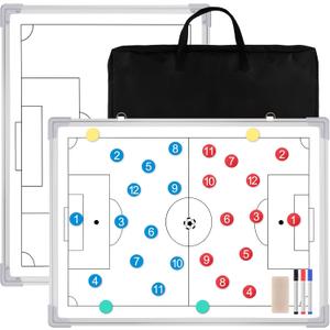 Dunzoom 36" x 24" Magnetic Soccer Coaching Board Double-Sided Dry Erase Board, Portable Tactical Clipboard Equipped with Magnet Numbers, Marker Pen, Eraser and Zipper Bag