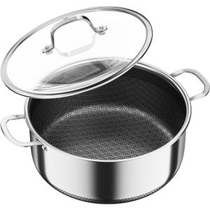 6 QT Stainless Steel Stock Pot with Lid, 10-inch Sauce Pan Induction Cookware, PFOA Free 5-Ply Simmer Pot with Non Stick Coating, Dual Ear Handles Cooking Pot Oven & Dishwasher Safe Easy to Clean
