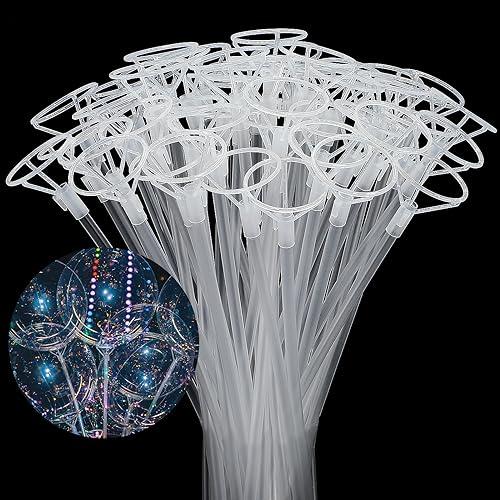50 Pieces Clear Balloon Holder Long Clear Balloon Sticks Reusable Stand with Cups for Bobo Birthday and Wedding Party Supplies