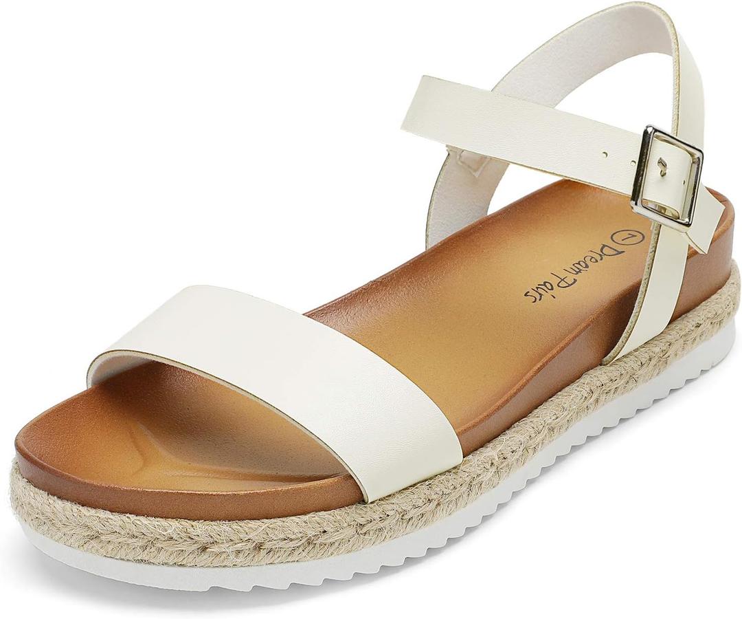 DREAM PAIRS Womens Open Toe Ankle Strap Espadrille Casual Flatform Platform Wedge Sandals (7.5, White/Pu)
