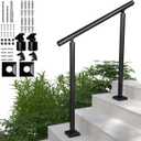 Heavy Duty Aluminum Round Handrail for Indoor or Outdoor Steps & Stairs  Maximum Load Capacity 800lbs, 0-3 Steps Stair Handrail Kit, Porch & Deck (Textured Black, 3ft)