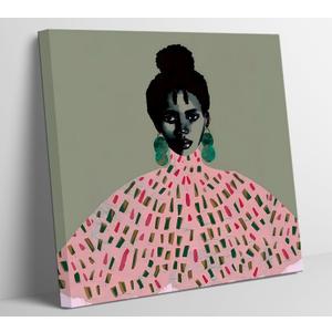 Framed Black Woman Wall Art Modern Afrocentric Canvas Wall Decor Black Culture Fashion Abstract Pink And Green Paintings Prints Black Girl Posters for Bedroom Living Room Office Home Decor (20x20 In) (african american)