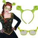 Halloween Green Monster Ears Headband Ogre Sunglasses Ogre Ears Hair Hoop Alien Hairband Eyeglasses for Carnival Party