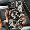 Case for iPhone 16 Pro Max [Compatible with MagSafe] Aesthetic Black Rose Goth Design for Women Girls | Soft TPU Bumper Hard PC Back Translucent Matte Protective Slim Magnetic Phone Cover