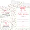 Girl Baby Shower Invitations for Girl, Set of 25 Baby Shower Invites Pink Bow Floral Gender Reveal Invites Cards with Envelopes, Book Request Cards, Diaper Raffle Tickets for Party Supplies /05