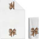 Gingerbread Bow Christmas Waffle Towel, Cookie Hand Towel, Holiday Dish Tea Towels. 16x24 Inch. Decor for Christmas Kitchens/Bathrooms. Gift for Bakers & Women. (White Christmas-06)