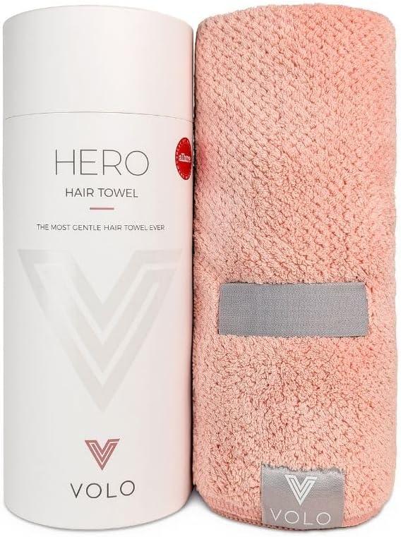 VOLO Hero Hair Towel  Ultra Soft Nanoweave Microfiber, Super Absorbent Quick Dry, Reduces Dry Time 50%, Anti-Frizz & Breakage, Secure Snug Strap, Large Wrap for All Hair Types - Cloud Pink