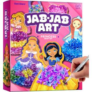 Dan&Darci Jab Jab Art Magical Princesses Kit - Gifts for 5 Year Old Girls - Arts and Crafts for Kids Ages 4-8, 4-6 - Mess-Free Craft - Birthday Gift Ideas for Girls Ages 4, 5, 6, 7, 8, 9