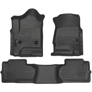 Husky Liners Weatherbeater Floor Mats | Fits 2014-2019 Chevrolet Silverado & GMC Sierra 1500 (19 LD Only); 15-19 Silverado/Sierra 2500/3500 Dbl Cab (Footwell Cvg) | Front & 2nd Row, 3-pc Black - 98241