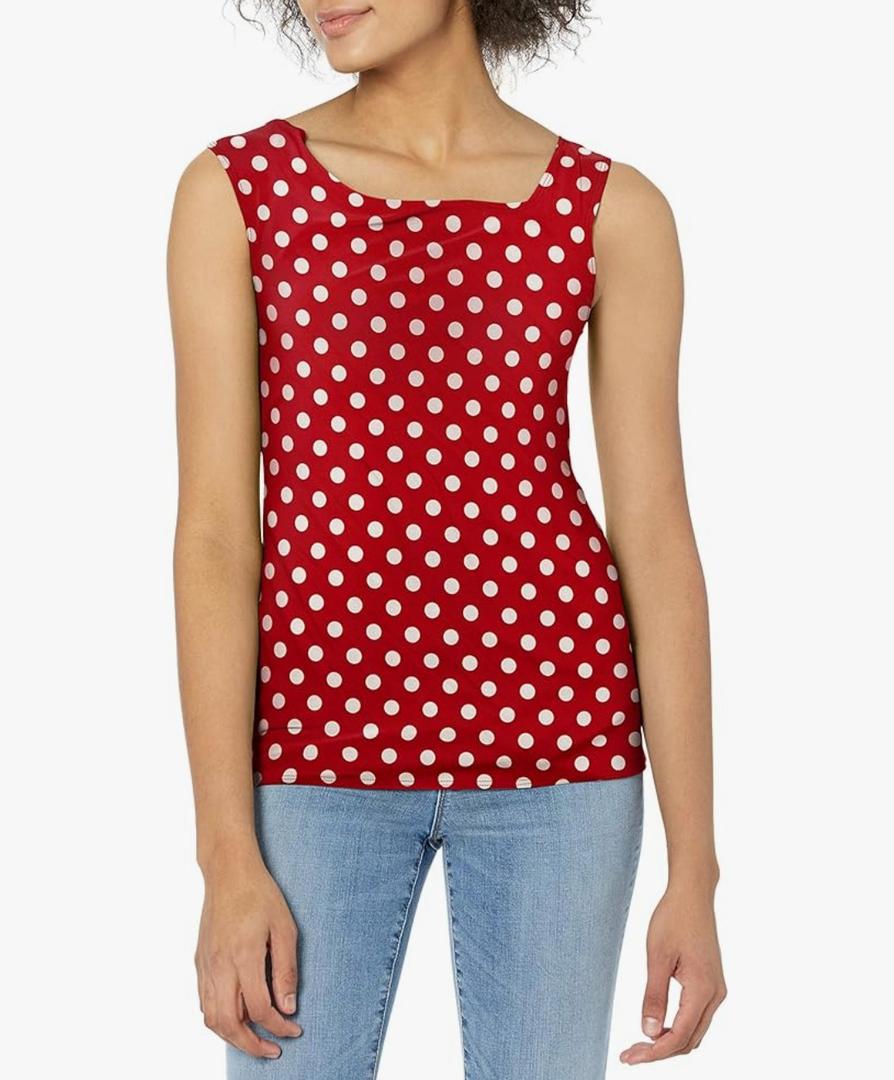 Star Vixen Women's Petite Sleeveless Stretch Ity Knit Top with Flattering Handkerchief Hem and Keyhole Cutout Back M