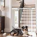 41'' Extra Tall Baby Gate for Large Dogs Pets Indoor No Jumping Over, 30-48.8'' Wide Heavy Duty Puppy Gate for Doorways, Pressure Mounted Metal Gate for Child Toddler No Tools Needed(White)