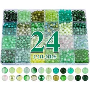 XSEINO About 1200PCS 6mm Glass Beads Bracelet Making Kit,24 Assorted Green Nature Series Colorful Crystal Beads for Bracelet and Jewelry Making and DIY Crafts,Friendship Bracelets