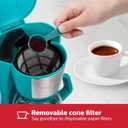 Holstein Housewares 5 Cup Drip Coffee Maker Compact and User-Friendly with Auto Pause & Serve, Reusable Filter, Measuring Spoon & Glass Carafe, Office & Dorm Use, Teal