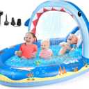 SULIFEEL Dinosaurs Inflatable Play Center Kiddie Pool with Slide and Sprinkler for Children, 96''x59''x39'' Baby Pool for Backyard and Garden, Free Inflatable Pump (Shark)