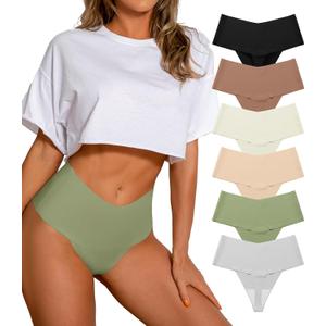 DEANGELMON Women Seamless Thongs No Show Thong Underwear Workout Panties High Waist Tanga Multiple Pack XL