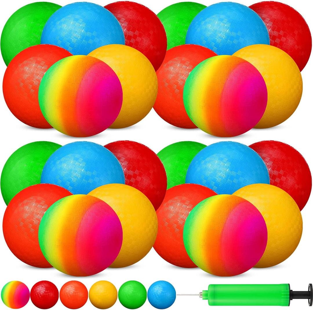 Vinsot 12 Pack 8.5 Inch Playground Balls Kickball Bulk, Bouncy Balls for Kids Inflatable Bouncing Handball with Hand Pump for Indoor Outdoor Games (Mixed Color)