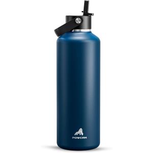 POWCAN 32 oz Water Bottle Insulated: BPA-Free, Leakproof Lid with Straw, Lightweight, Flex Cap, Stainless Steel Water Bottle for Hoilday, Men, Commute, Worker, Walking, Cycling, Daily (Indigo Blue)