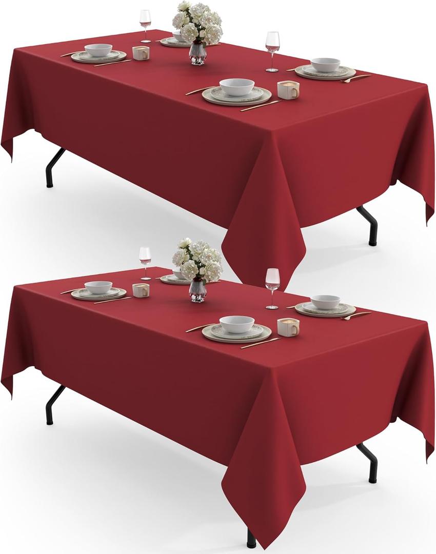 Pureegg Rectangle Table Cloth 60" x 102" Durable Polyester Tablecloth Offers Reusable & Washable Protection, Ideal for Outdoor Party, Picnic, Wedding, Banquet and Birthday, 2 Pack, Red