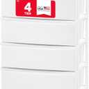 IRIS USA Plastic Drawer Storage Organizer, 4-Drawers, for Classroom Art Supplies Bathroom Dorm Bedroom Laundry Room, Wide, White Frame with Matte White Front Panels