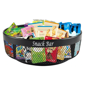 Snack Organizer for Countertop, Metal Turntable Organizer with Divider, 4 Compartment Snack Storage Spinning Snack Tray, Lazy Susan Snack Spinner for Snack Bar Organizer Pantry Storage-Black