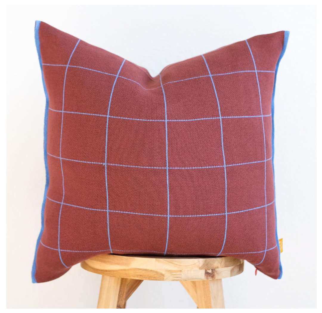 Lumi Living 100% Soft Cotton Knitted Modern Window Pane Pillow Cover 18x18 (Burgundy, Maroon, & Vintage Wine)