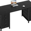 Black Gaming Desk with Fabric Drawers on Both Sides, 55 Inch Home Office Computer Study Writing Work PC Desk with 8 Storage Drawers Storage for Bedroom