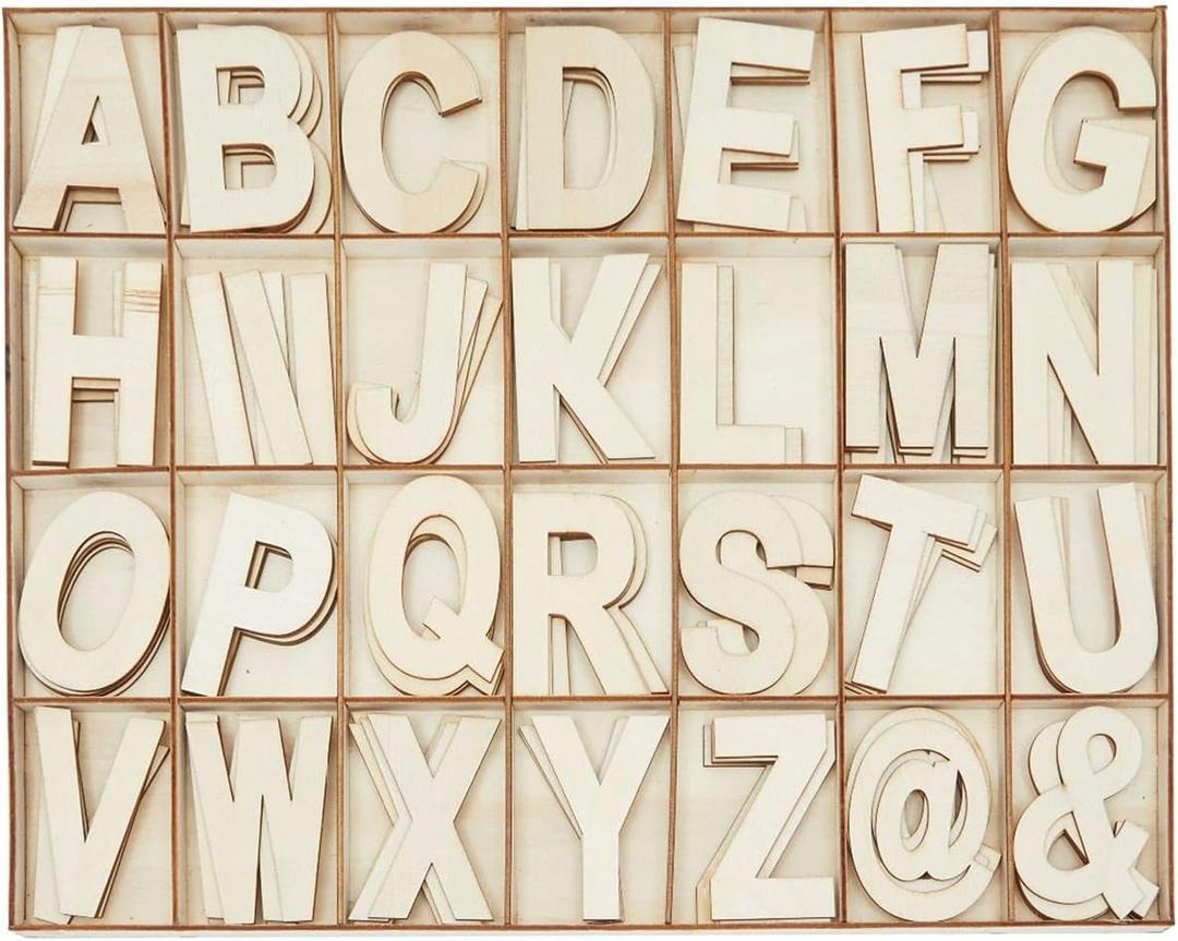 Bright Creations Unfinished Wooden Letters, Symbols, Storage Tray, 3 Inch Alphabet (112 Pieces) - Wood Letters