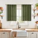 YoungsTex Olive Green Linen Kitchen Curtains 36 Inch Length, Semi Sheer Textured Small Drapes Rod Pocket Back Tab for Cafe Bathroom Short Window, 2 Panels, 42 X 36 Inch