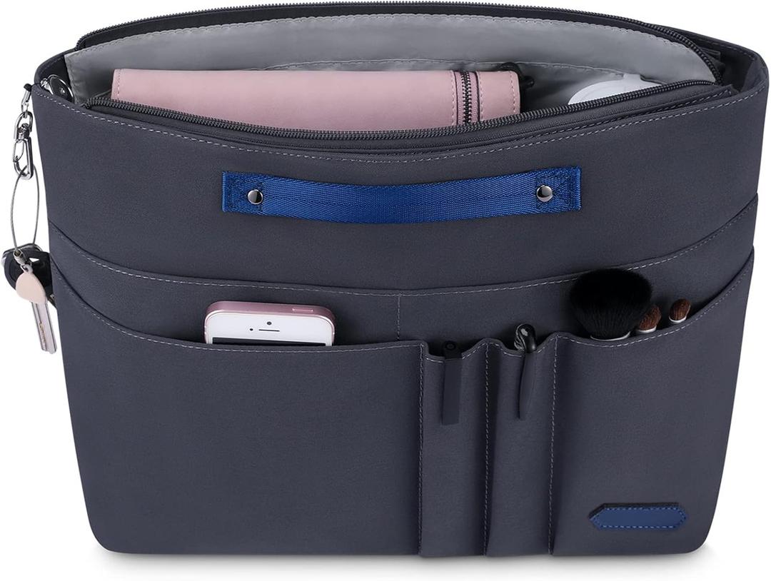 HyFanStr Purse Organizer Insert for Handbags,Tote Bag Organizer Insert Zipper Bag for Women, Handbag Organizer Inside Liner with 15 Pockets (XL, Gray)