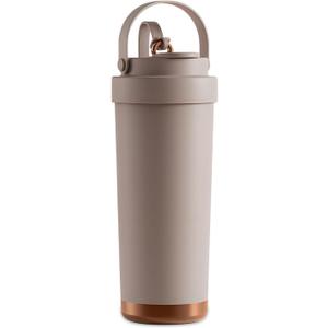 26oz Ceramic Coated Water Bottle, 3-Way Drinking (Straw/Sip/Wide Mouth), 6H Hot & Cold Insulated Water Bottle Leakproof Travel Cup with Handle - Cofffee Brown