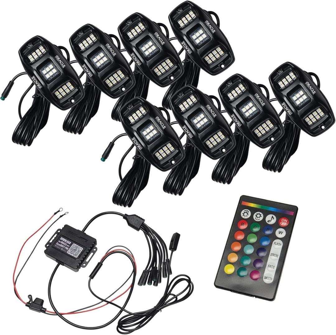 ORACLE Lighting 5895-339 Set of 8 ColorSHIFT LED RGB+W Underbody Wheel Well Rock Light Kit - Change Colors, Control Brightness, Access Strobing Patterns and Sync with Music