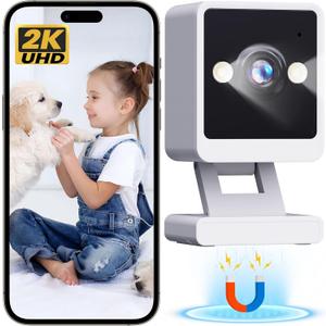 Indoor Camera, 2K Cameras for Home Security with Color Night Vision & Siren, 2-Way Audio for Pet/Dog/Baby/Nanny, 2.4GHz WiFi Camera, Cloud & SD Card Storage, Works w/Alexa, Magnetic Base (1 Pack White)