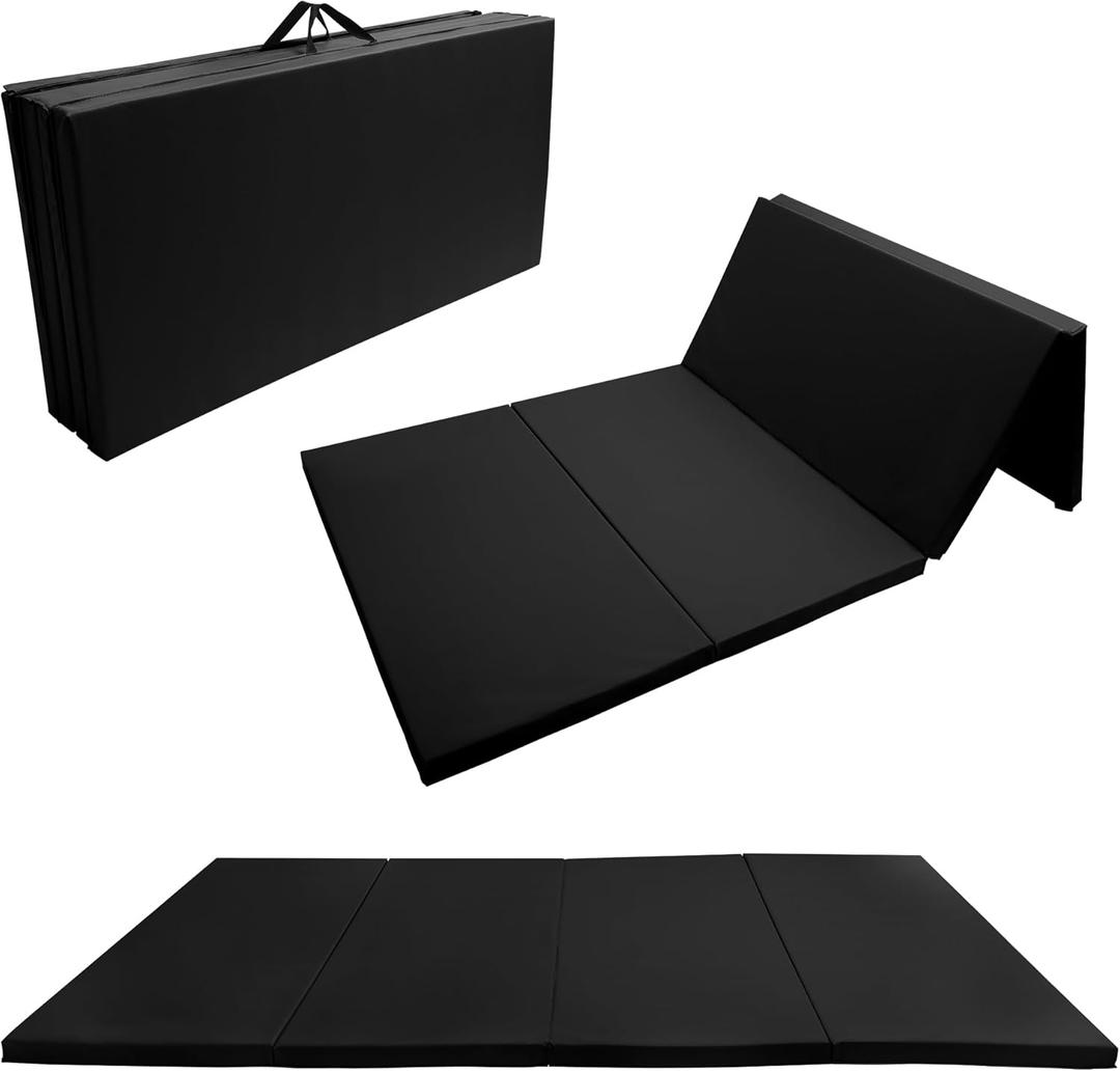 Fitvids 4'x8'x2" Folding Gymnastics Mat, Home Exercise Mat with Carrying Handles, Gym Workout Tumbling Mat for Yoga, Pilates, Stretching, MMA, Core Workouts, Fitness Aerobics Mats for Gym Training, Black