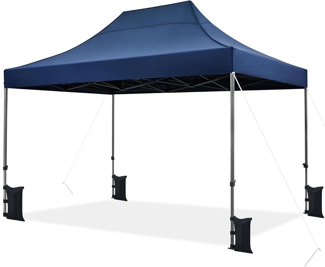 Yaheetech Heavy Duty Pop Up Canopy Tent, 10x15 Commercial Instant Shelter Tent, Outdoor Adjustable Canopy with Wheeled Bag, 4 Sandbags & 8 Stakes, Navy Blue