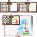 2 Pcs Portable Watercolor Palette with Clips 29 Grids Travel Watercolor Palette Walnut Wood Paint Palette Wooden Mini Paint Tray Box for Artists Outdoors Travel Sketchbook Gouache Painting Kit