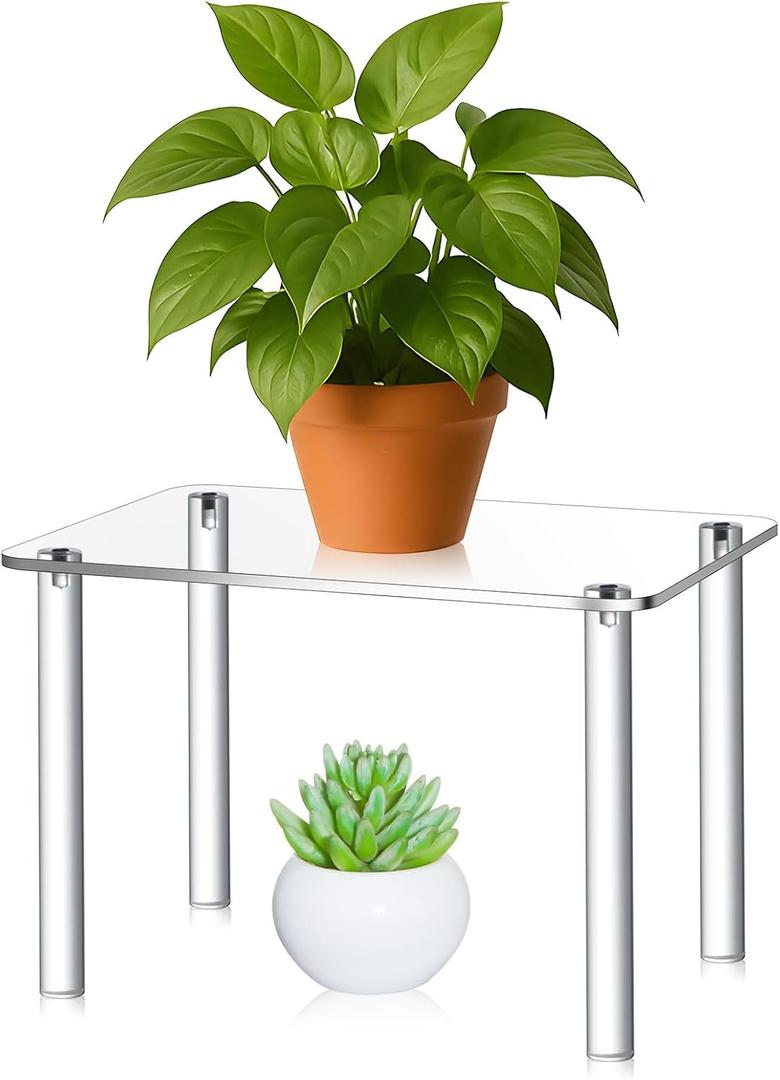 RattanView 1 Pcs 12 Inch Acrylic Risers Display Stands Rectangular 4-leg Acrylic Plant Stand, 6mm Thick Clear Shelf Riser Display Stands for Decor Collectibles Figures and Item Photography