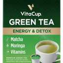VitaCup Green Tea Pods, Enhance Energy & Detox with Matcha, Moringa, B Vitamins, D3, Keto, Paleo, Vegan, Recyclable Single Serve Pod, Compatible with Keurig K-Cup Brewers,16 Ct