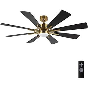 WINGBO 60" DC Ceiling Fan with Lights and Remote Control, Gold and Black Ceiling Fan, 8 Plywood Blades, 6-Speed Reversible DC Motor, Modern Ceiling Fans Indoor for Kitchen Bedroom Living Room