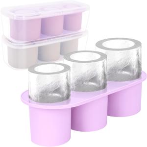 Cylindrical ice mold, Stanley Cup 30 oz to 40 oz ice tray, silicone hollow round ice cubes, covered freezer ice tray, suitable for whiskey, cocktails, baby food, BPA free. (Light Gray)