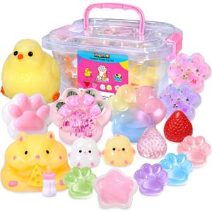 16 Pack Taba Squishy Toys Kit, Squishies Fidget Toy Party Favors for Kids | Squeeze Toys Gifts for Girls Boys 4-12 Year Old, Stress Relief Sensory Toys, Include Chick, Cat Paw, Hamster, Fruit