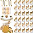 3OZ Mini Glass Hexagon Honey jars 30Packs - Gold Lid, Small Wooden honey dipper, Bee Charms, Thank You Gift Tags, Stickers, Jute - Baby Shower Thank You Party Wedding Favors Gifts (Circular Tag)