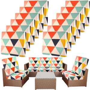 Newwiee 12 Pcs Patio Cushion Covers Outdoor Stretch Sofa Couch Cover Replacement Couch Slipcover Sofa Seat Chair Porch Patio Furniture Protector, Flexibility Washable(Multicolor, Geometric)
