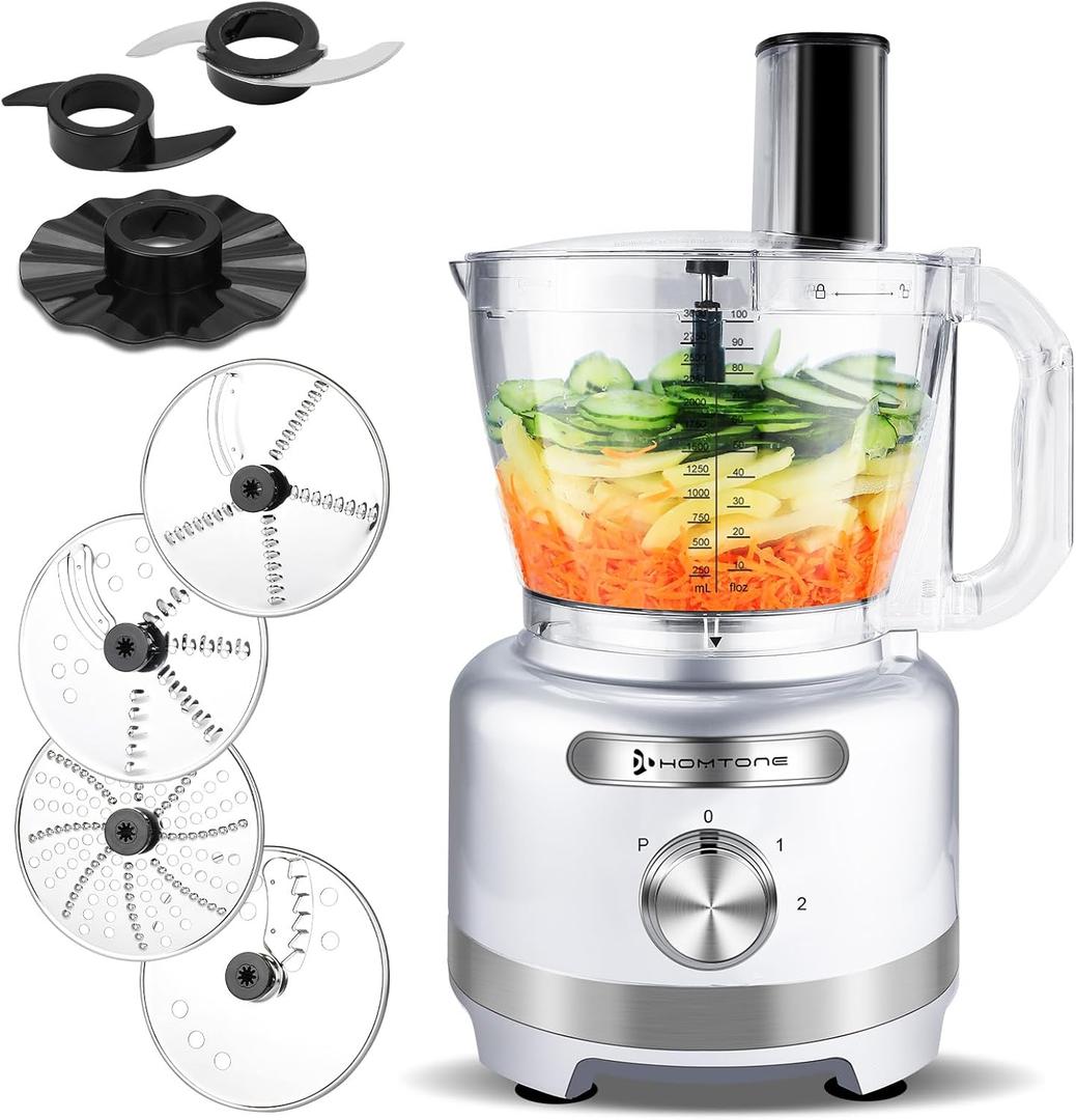 Homtone 16 Cup Food Processor, 9 Functions 7 Blades 3 Speeds for Shredding, Slicing, Doughing, Emulsfying and Meat Vegetable Chopping for Home Use, 600W (Sliver)