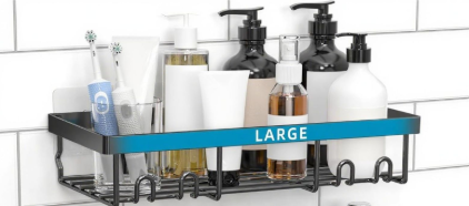 Moforoco Large Shower Caddy Shelf Organizer Rack, Self Adhesive Black Bathroom Shelve Basket, Home Farmhouse Wall Inside Organization and Storage Decor Rv Accessories