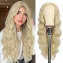 26 Inch Blonde Wig for Women | Middle Part Culy Wavy Wig | Heat Resistant & Natural Looking | Lightweight Synthetic Hair for Daily Use, Halloween, Cosplay