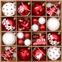 42pcs Christmas Tree Decorations Ornament Set, Colorful Shatterproof Plastic Baubles Hanging Ornaments Xmas Tree Ball for Christmas Holiday Party Home Decoration, Red White