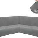 HDCAXKJ Velvet L Shaped Sectional Couch Covers Soft Stretch Sofa Slipcovers U Shaped Furniture Protector for Pets Fits Well Non-Slip Universal Corner Sofa Cover for Living Room (Gray, Large) (Grey)